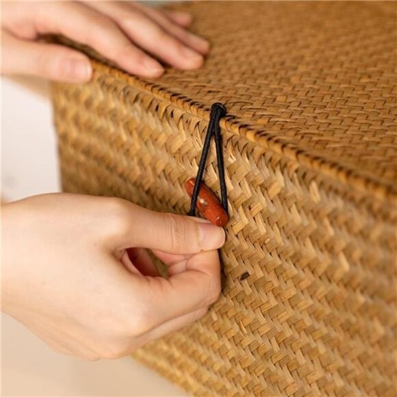 4 Pack, Wicker Baskets with Lids, Nautral Seagrass Storage Baskets, Woven - Picture 4 of 7